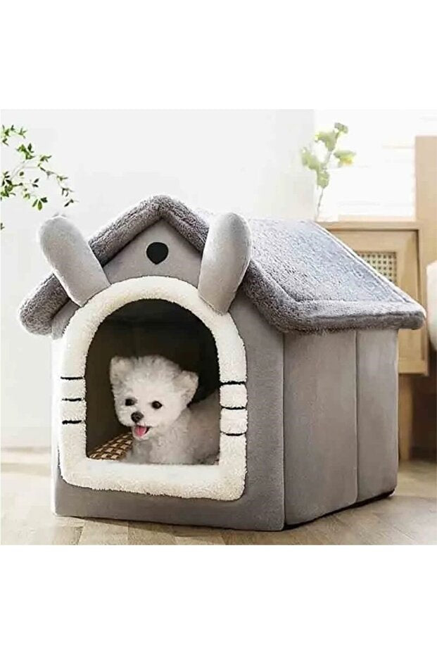 PatiliEv Klasik Model Kedi Evi Yumuşak Kedi Yatağı Derin Uyku Ve Kış Evi Çıkarılabilir Minder GRİ M BEDEN GREATSHOP
