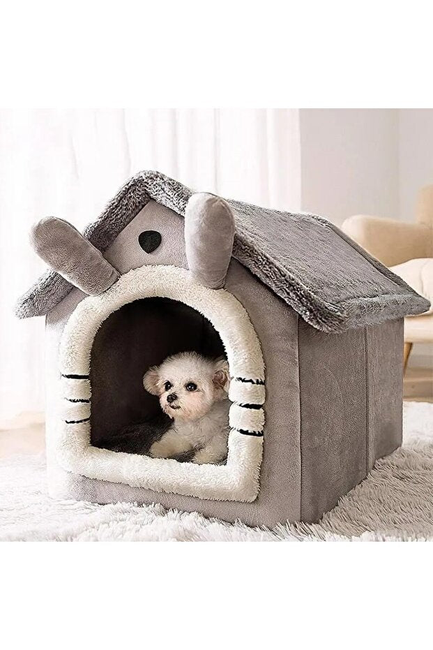 PatiliEv Klasik Model Kedi Evi Yumuşak Kedi Yatağı Derin Uyku Ve Kış Evi Çıkarılabilir Minder GRİ M BEDEN GREATSHOP