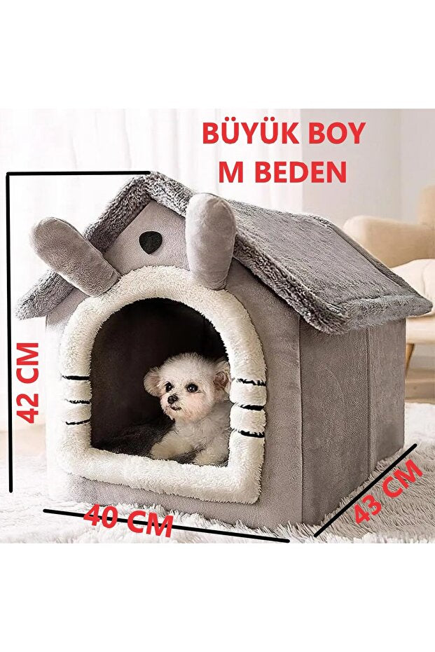 PatiliEv Klasik Model Kedi Evi Yumuşak Kedi Yatağı Derin Uyku Ve Kış Evi Çıkarılabilir Minder GRİ M BEDEN GREATSHOP