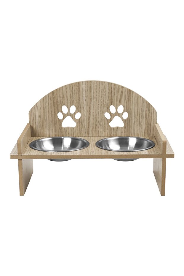 Ahşap Özel Isim Baskılı, Oval Kedi Köpek Mama Su Kabı Standı, Metal Suluk, Kedi Köpek Halısı Dogan Bazaar