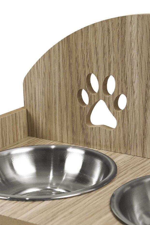 Ahşap Özel Isim Baskılı, Oval Kedi Köpek Mama Su Kabı Standı, Metal Suluk, Kedi Köpek Halısı Dogan Bazaar