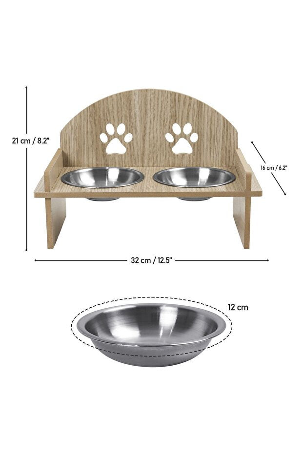 Ahşap Özel Isim Baskılı, Oval Kedi Köpek Mama Su Kabı Standı, Metal Suluk, Kedi Köpek Halısı Dogan Bazaar