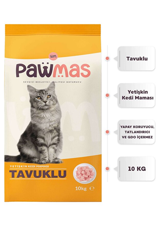 PtiliEv Pawmas Tavuklu Yetişkin Kedi Maması 10 Kg Frog Pet