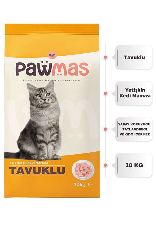 PtiliEv Pawmas Tavuklu Yetişkin Kedi Maması 10 Kg Frog Pet
