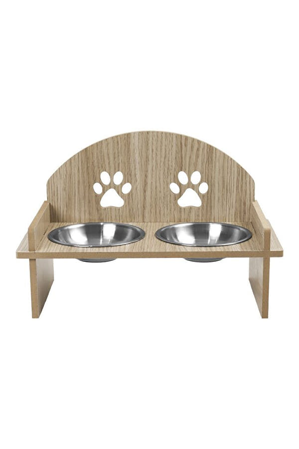 Ahşap Özel Isim Baskılı, Oval Kedi Köpek Mama Su Kabı Standı, Metal Suluk, Kedi Köpek Halısı Dogan Bazaar